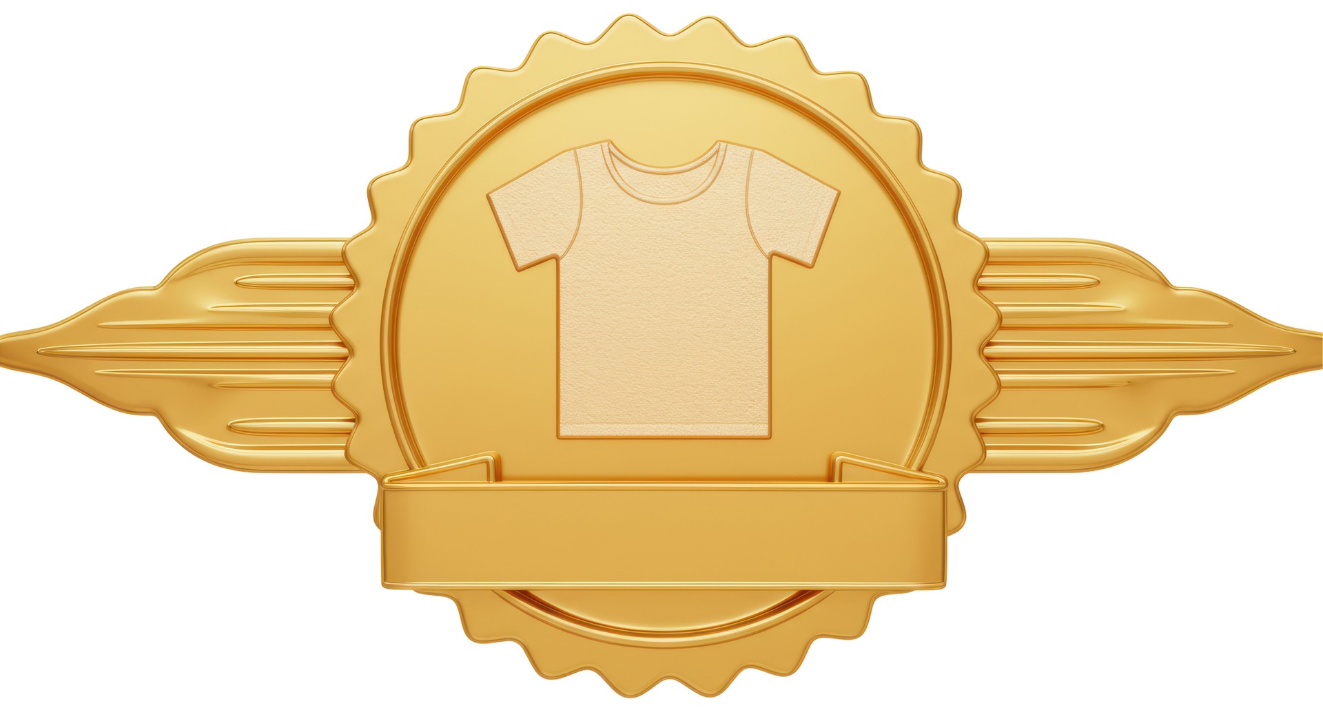Isolated Golden Badge with T-Shirt Emblem and Wings